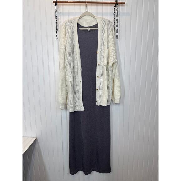 SHEIN Cream Sheer Button Cardigan & Unbranded Gray Maxi Dress Bundle Size 2X - Picture 1 of 8